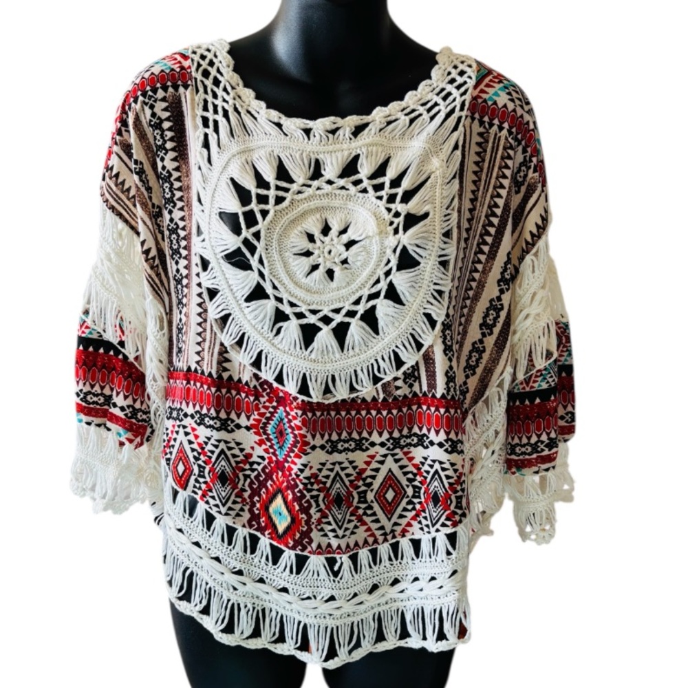 NWT Bohemian Cotton Crochet Fringe Top. Size L